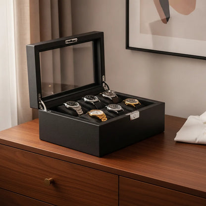 Remontoir 4 Montres Bois & Cuir Noir Silencieux