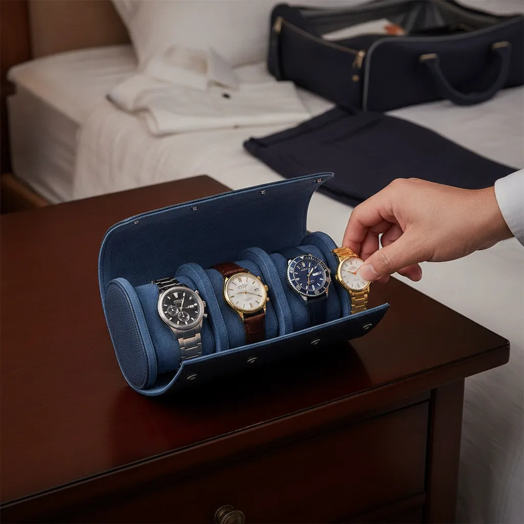 Ã‰tui Cobalt : Rangement Ã‰lÃ©gant pour 3 Montres en Cuir VÃ©gan Bleu