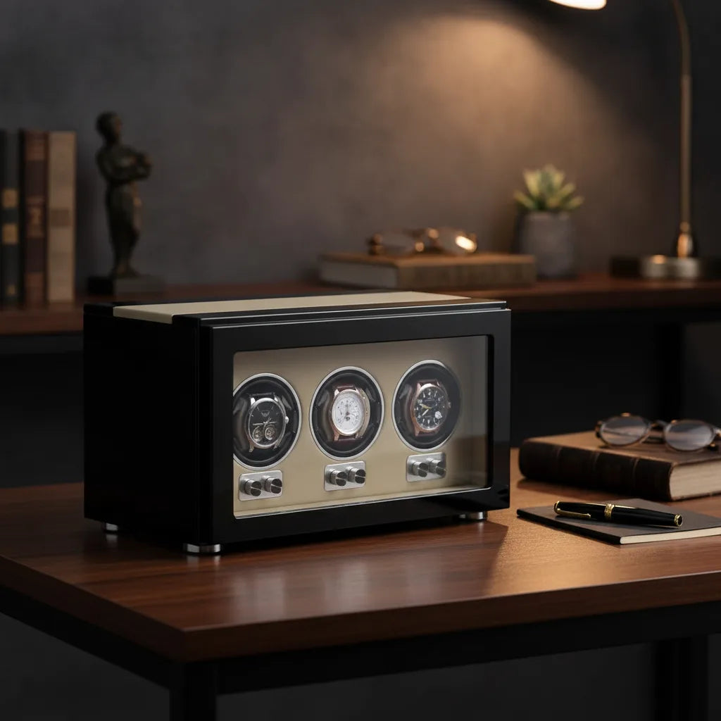 Remontoir Gentleman Trio Terne : Bois, 3 Montres Automatiques