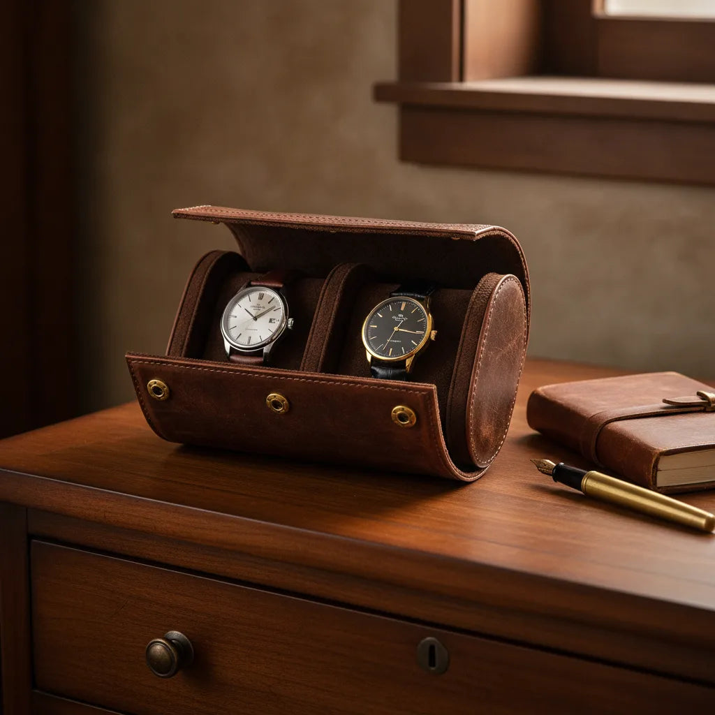 Ã‰tui Vintage Due : BoÃ®te 2 Montres en Cuir Marron