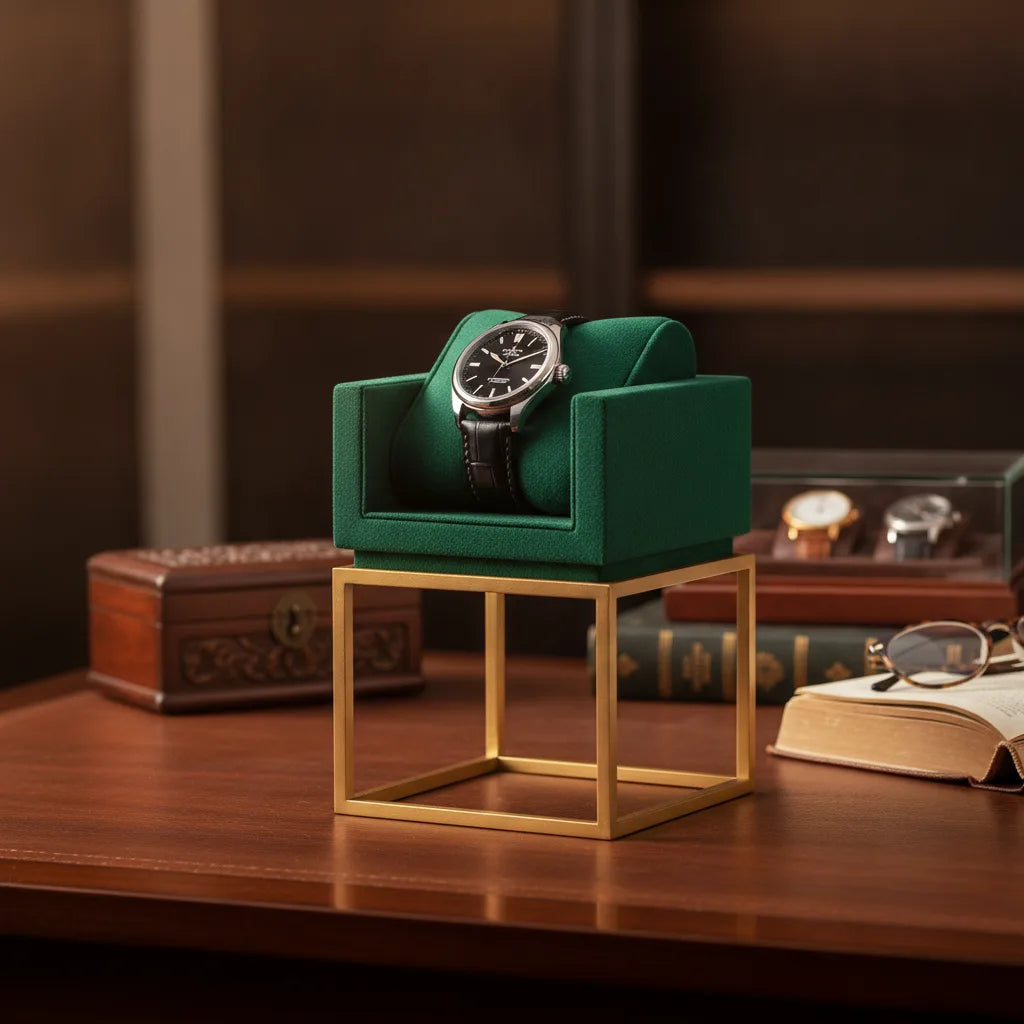 Porte-Montre Luxe Vert en Bois et Métal