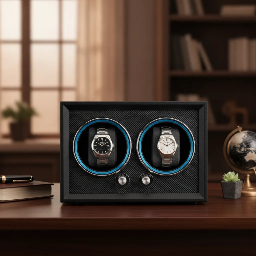 Remontoir Cube Corbeau Double : 2 Montres Bois Premium
