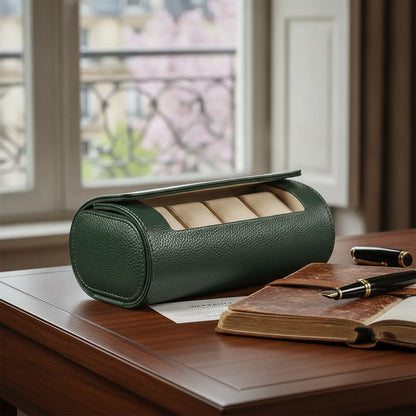 Ã‰tui de Voyage Cuir Vegan 3 Montres Vert CÃ¨dre