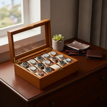 Boîte à Montres Rustique en Bois pour 10 Garde-Temps