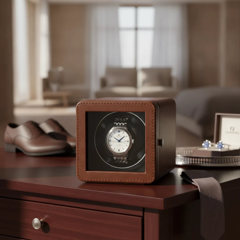 Remontoir Montre Cube Moderne Marron