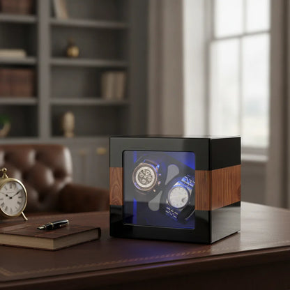 Remontoir LuxeLift Hybride : 2 Montres Bois Noir