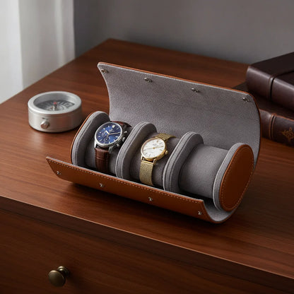 Ã‰tui Trio Marron : Protection Cuir VÃ©gan pour 3 Montres