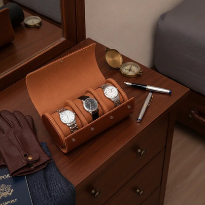 Ã‰tui Trio Cuir Marron Clair pour Montres