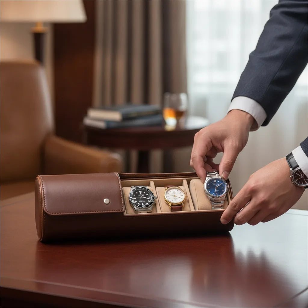 Ã‰tui Triple Montres Cuir VÃ©gan Marron