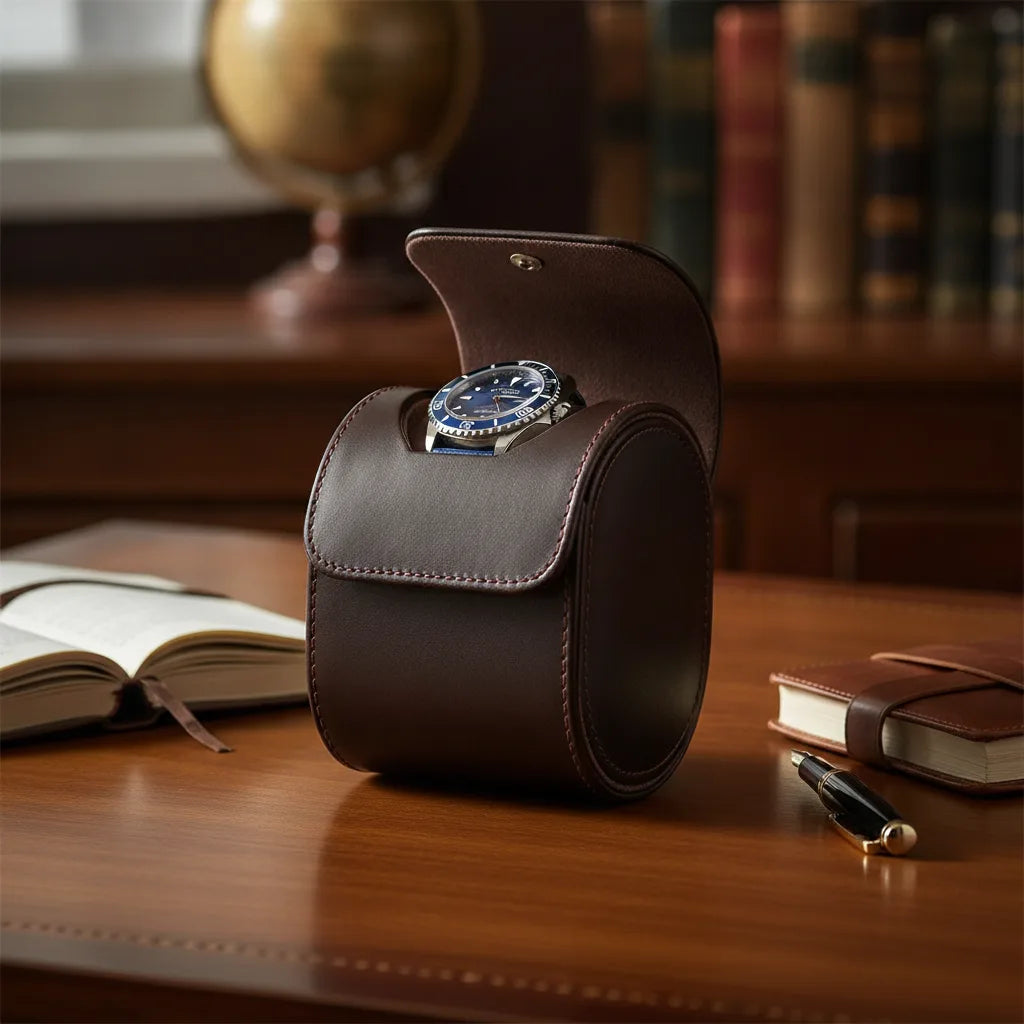 Ã‰tui Montre Cuir Marron FoncÃ© - Protection 1 Montre