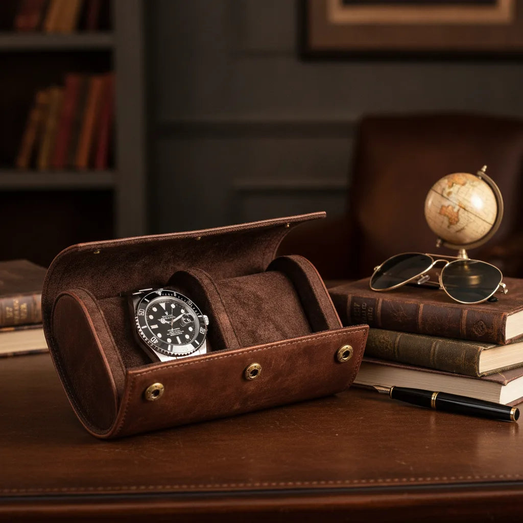 Ã‰tui Vintage Due : BoÃ®te 2 Montres en Cuir Marron