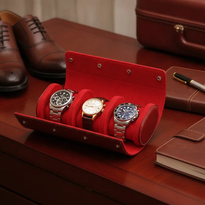 Ã‰tui Ã  Montre Trio Rouge - Cuir VÃ©gan 3 Compartiments