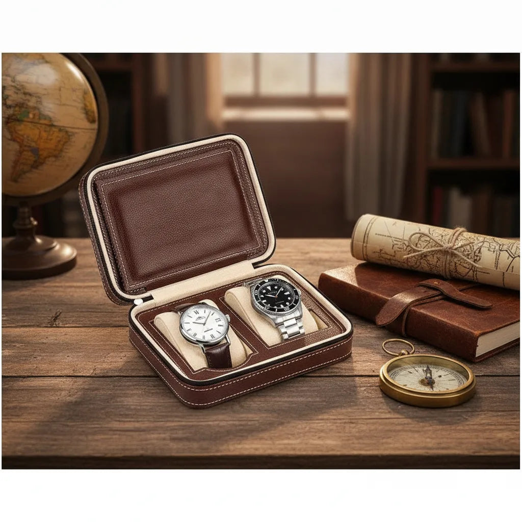 Ã‰tui Voyage Cuir VÃ©gan Vintage pour 2 Montres