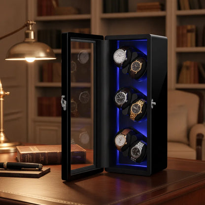 Remontoir LuxeLift Piano 6 Montres Bois & Cuir