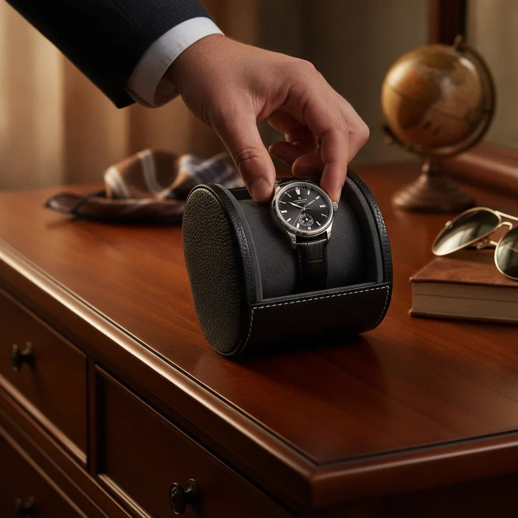Ã‰tui Montre Poche Cuir VÃ©gan Noir Charbon