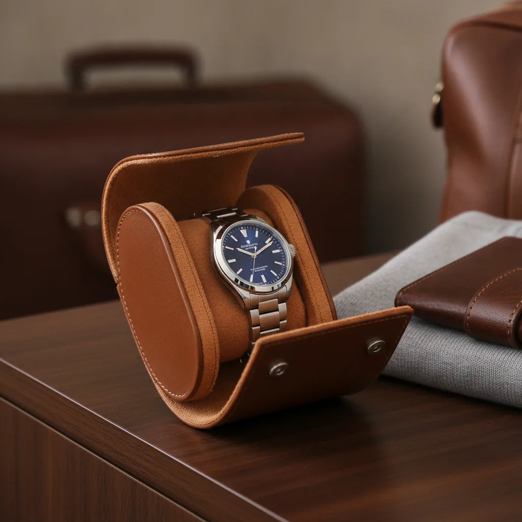 Ã‰tui Montre Cuir Marron Clair - Protection Luxe