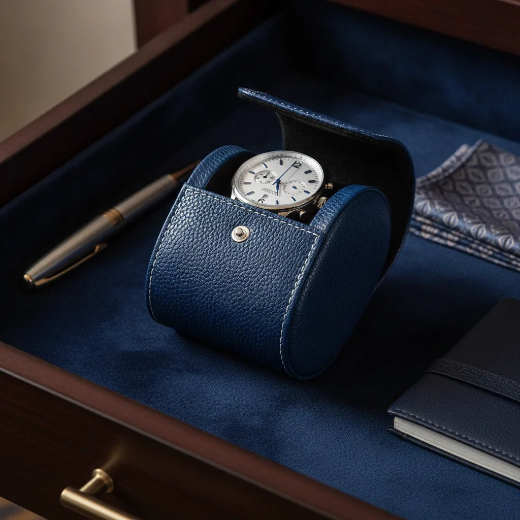 Ã‰tui Montre Poche Cuir VÃ©gan Bleu Klein