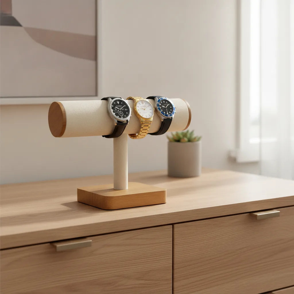 Porte Montre Bambou Crème 4 Emplacements