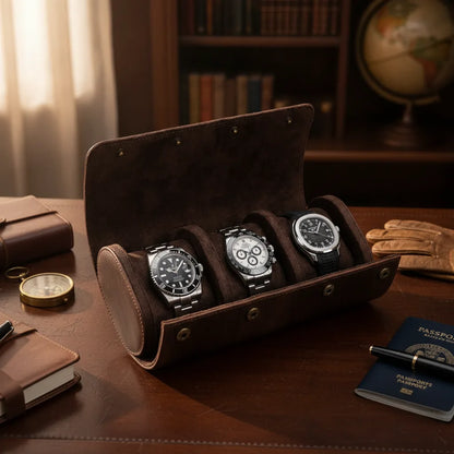 Ã‰tui Montre Vintage Tre : 3 Montres en Cuir Marron