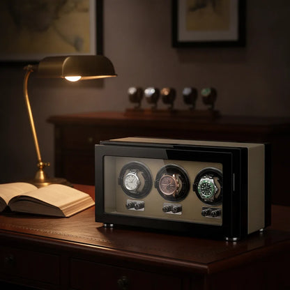 Remontoir Gentleman Trio Terne : Bois, 3 Montres Automatiques