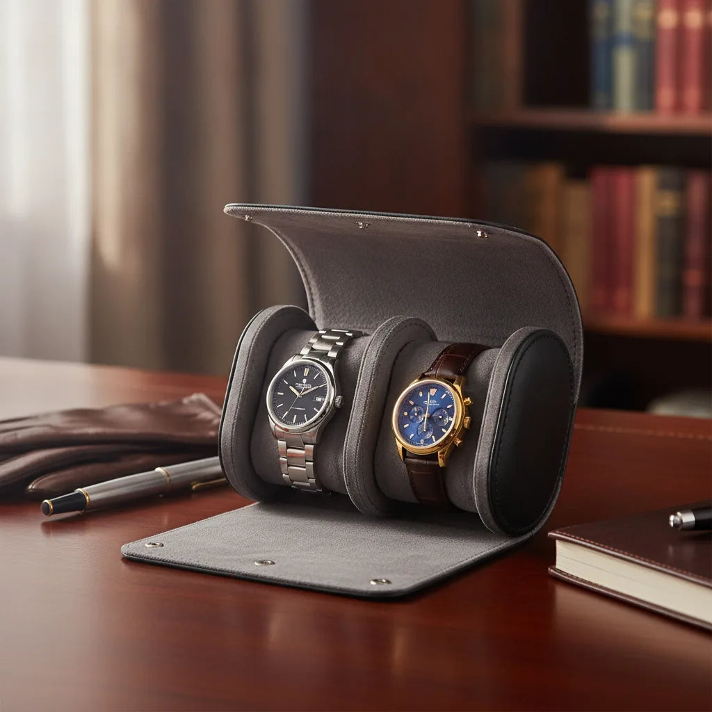 Ã‰tui Ã  Montre "Gris Payne" - Cuir VÃ©gan Luxe