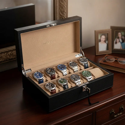 Coffret Montre Luxe Suzie King Fibre Carbone 12 Emplacements