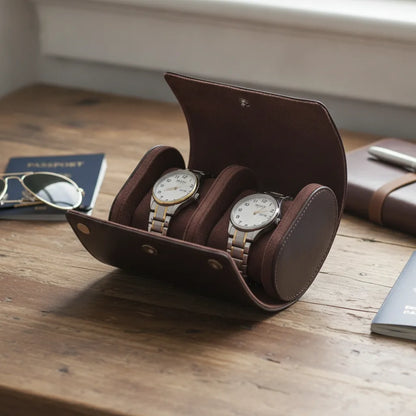 Ã‰tui Montre Cuir Marron FoncÃ© - 2 Compartiments