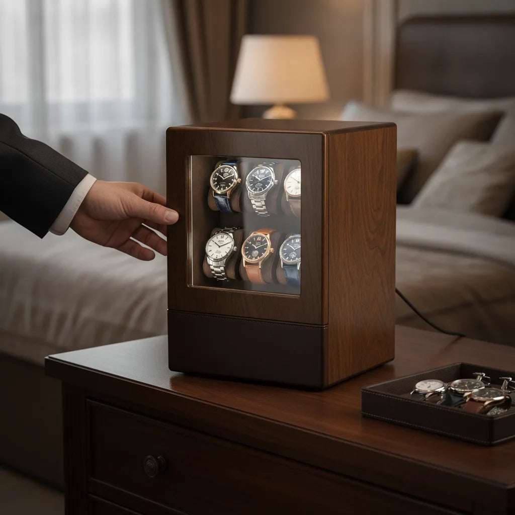 Remontoir LuxeLift Hybride 6 Montres Bois & Cuir