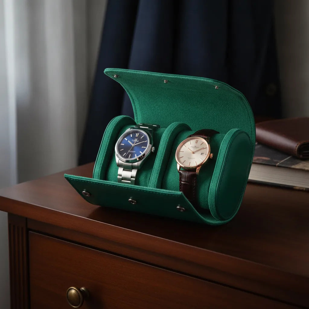 Ã‰tui Montre Poche Ã‰meraude - Cuir VÃ©gan 2 Montres