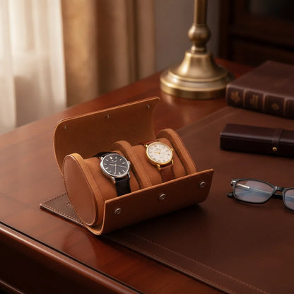 Ã‰tui Montre Duo Cuir Marron Clair