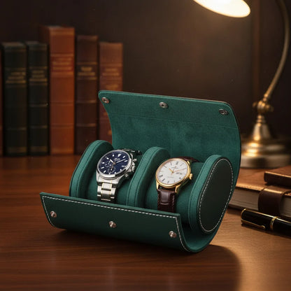 Ã‰tui Ã  Montres Duo Vert - Cuir VÃ©gan & Protection Douce
