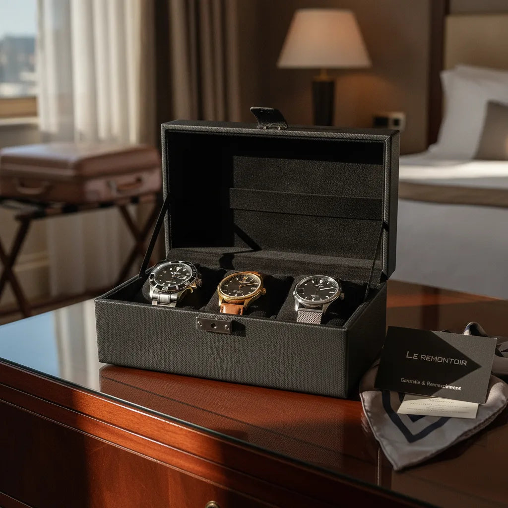 Ã‰tui Voyage Cuir Vegan 3 Montres - Le Remontoir