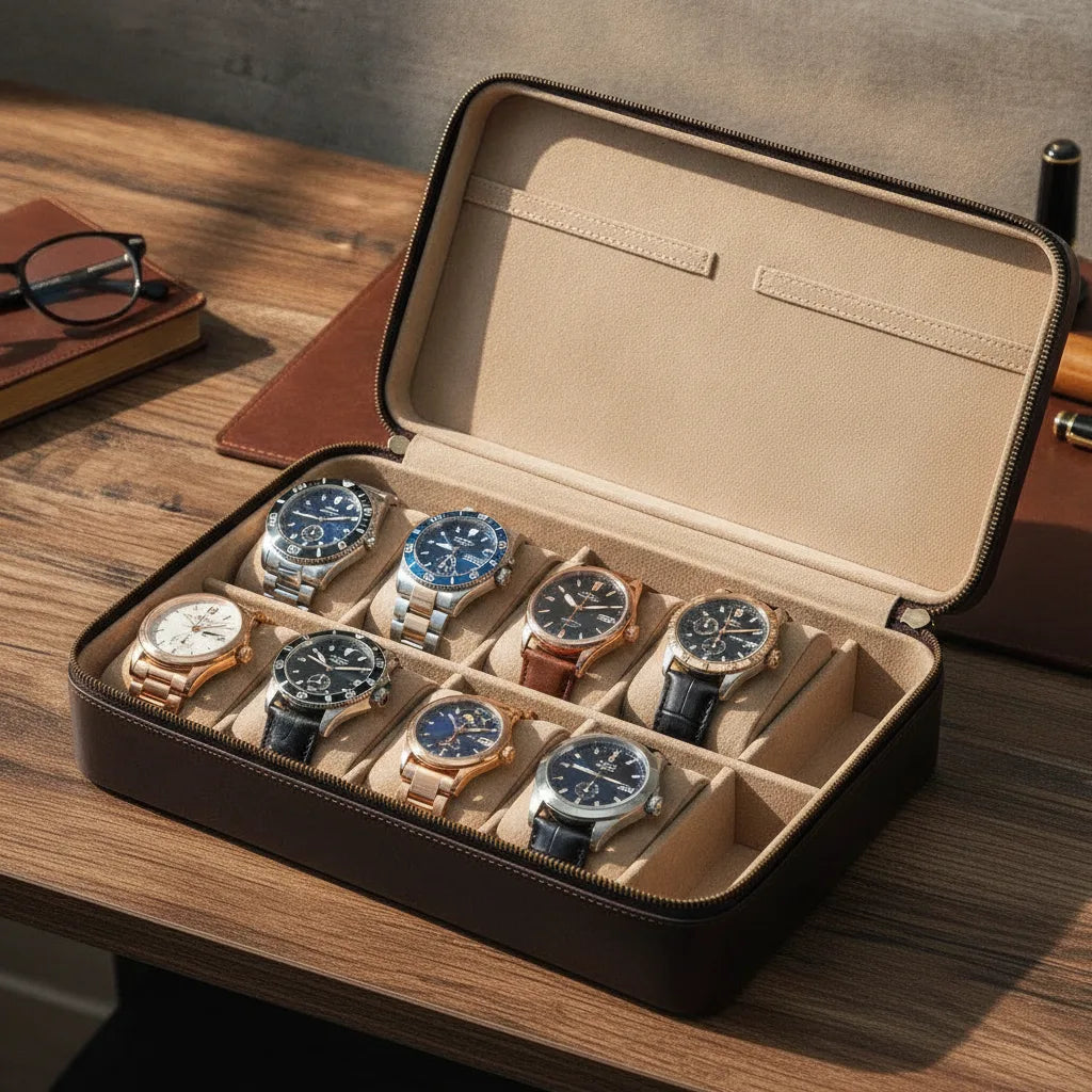 Housse Prestige : Ã‰tui Cuir Marron pour 12 Montres