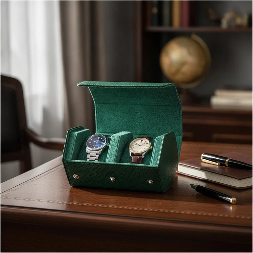 Ã‰tui Ã  Montre Duo Cuir Vert Ã‰meraude