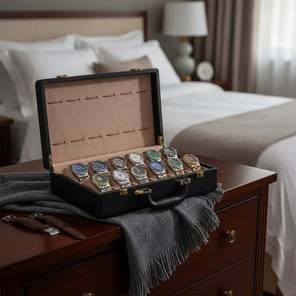 Mallette de Rangement Noir pour 12 Montres en Cuir Végan