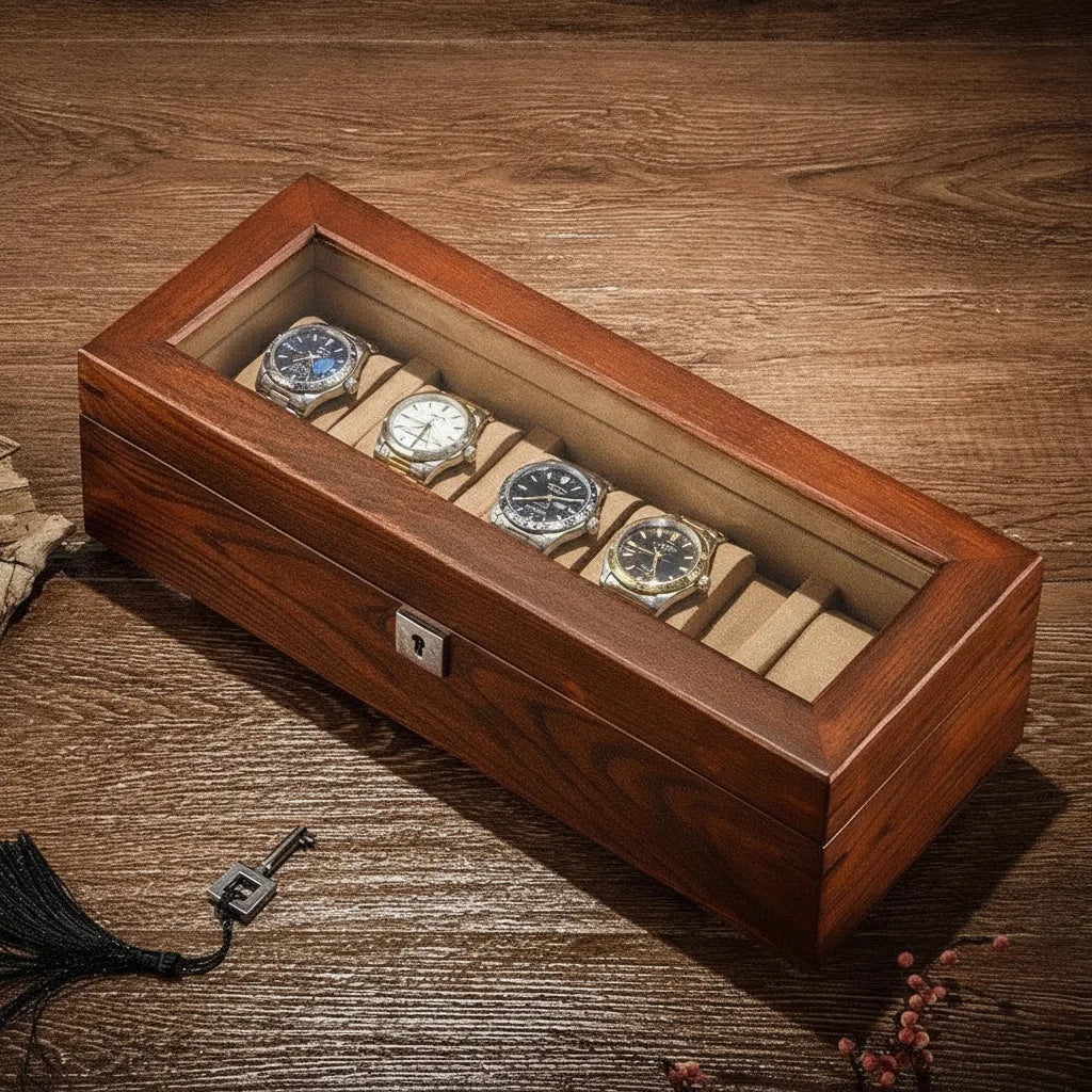 Boîte à Montre Osiris en Bois d'Orme pour 5 Montres
