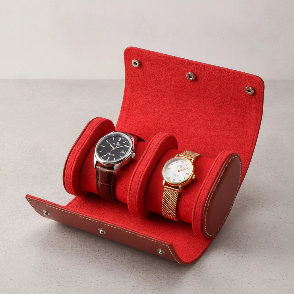 Ã‰tui Duo Rouge Cuir VÃ©gan 2 Montres