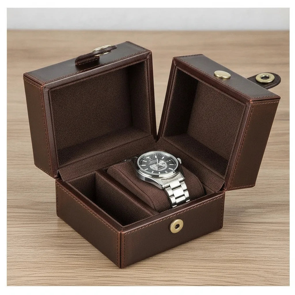 BoÃ®te Ã  Montre Cuir VÃ©ritable Marron - Protection Ã‰lÃ©gante