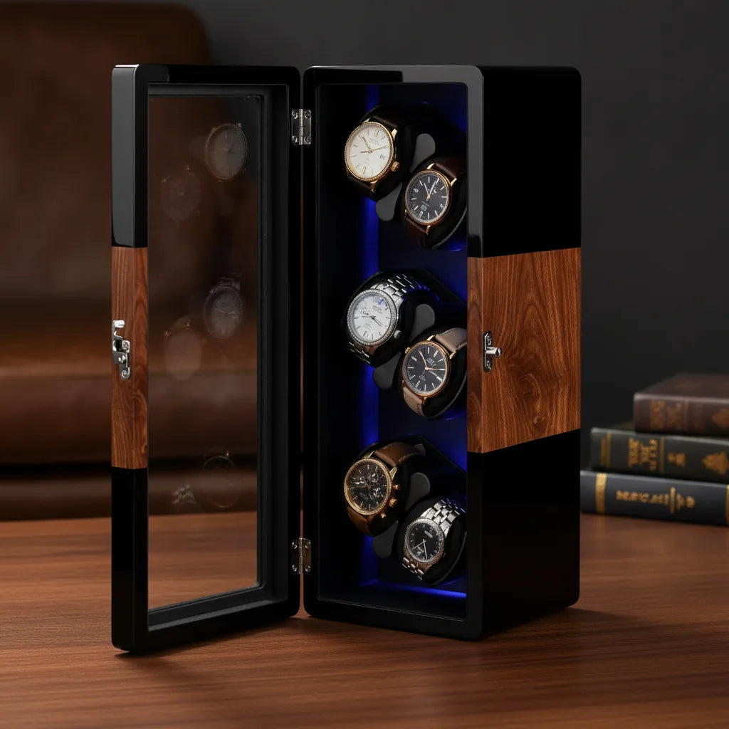 Remontoir LuxeLift Hybride 6 Montres Bois & Cuir