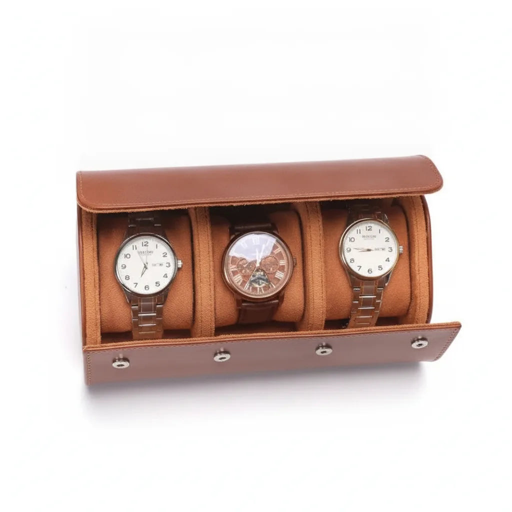 Ã‰tui Trio Cuir Marron Clair pour Montres