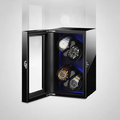 Remontoir LuxeLift Piano 4 Montres Bois & Cuir Noir