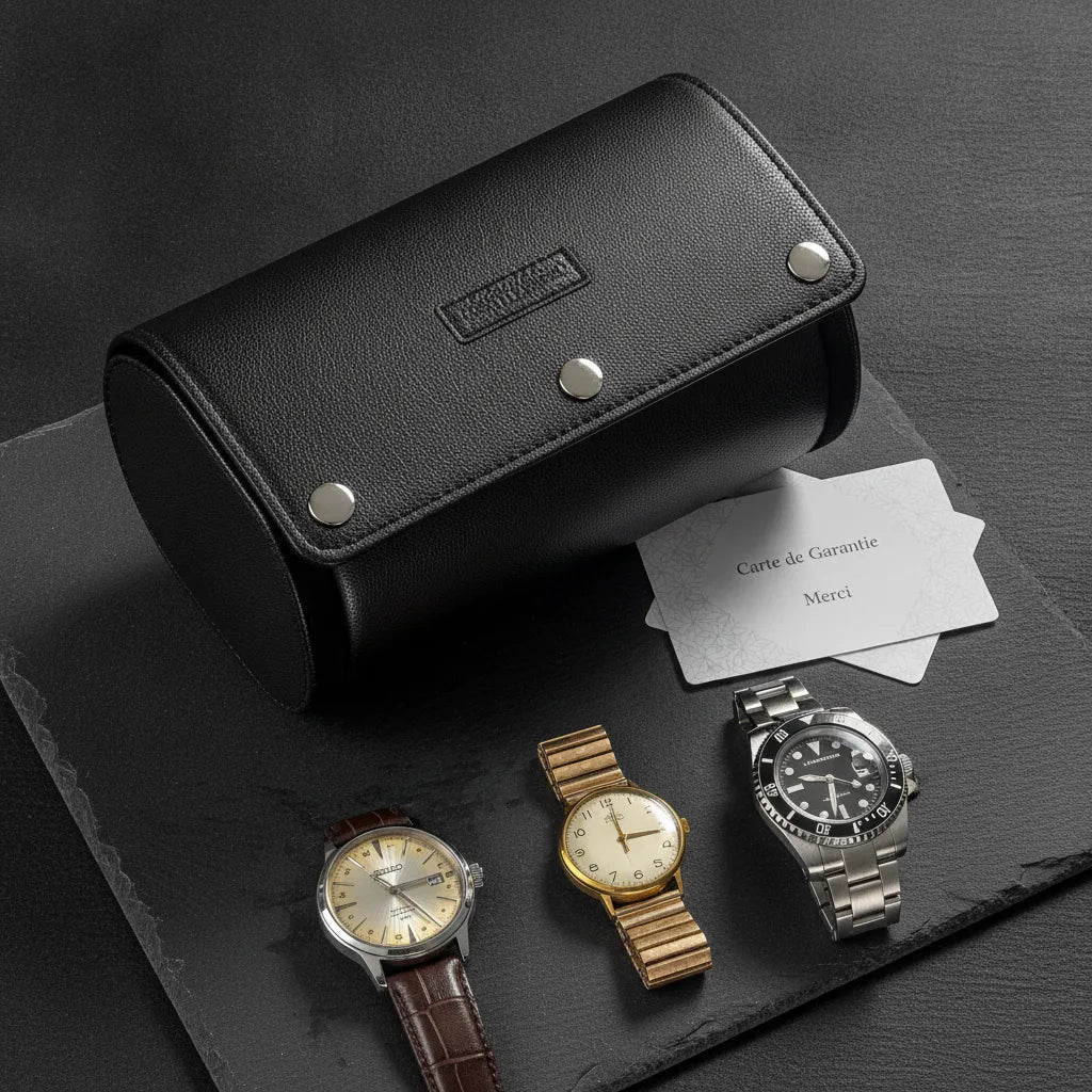 Ã‰tui Voyage Cuir Vegan 3 Montres - Le Remontoir