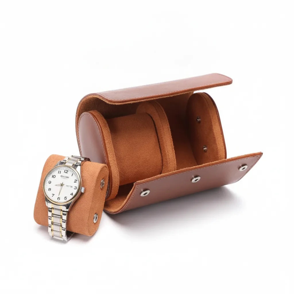 Ã‰tui Montre Duo Cuir Marron Clair
