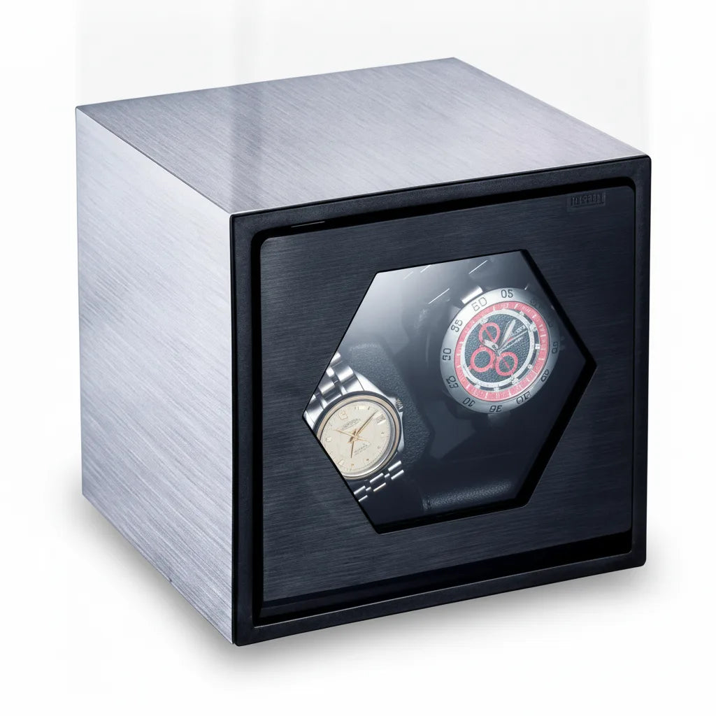 Remontoir Cube Aluminium 2 Montres Gris Clair