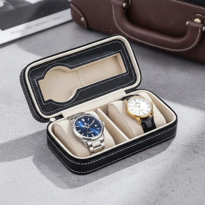 Ã‰tui de voyage 2 montres Dorian - Cuir vÃ©gan noir & beige