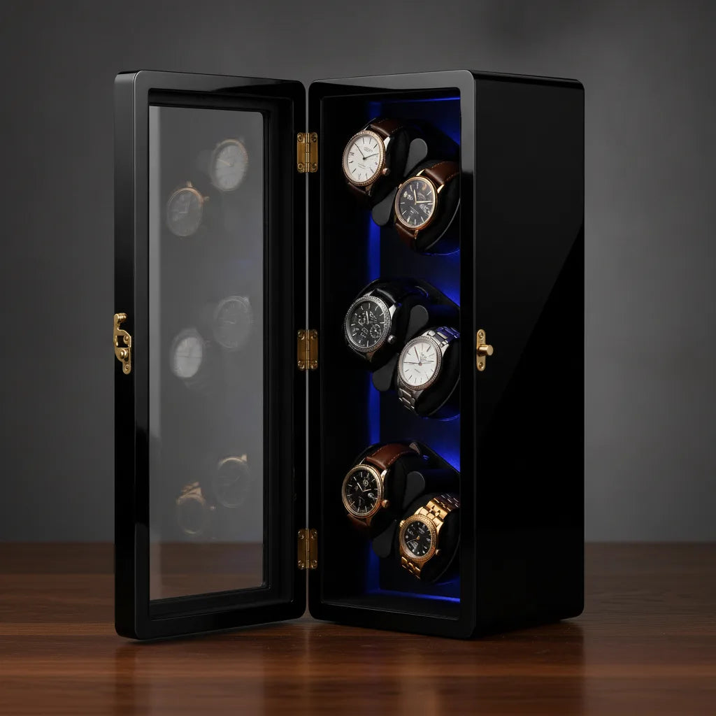 Remontoir LuxeLift Piano 6 Montres Bois & Cuir