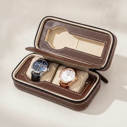Ã‰tui Montre Voyage Cuir VÃ©gan Marron Vintage (2 Montres)