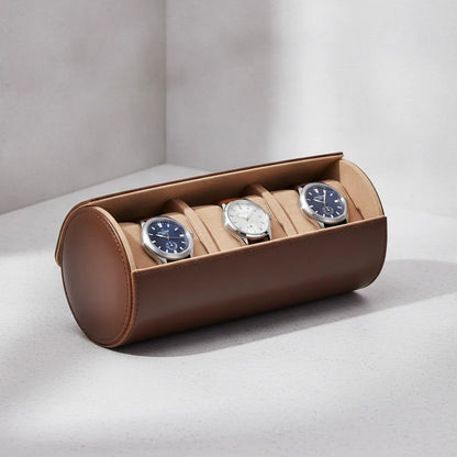 Ã‰tui Triple Montres Cuir VÃ©gan Marron