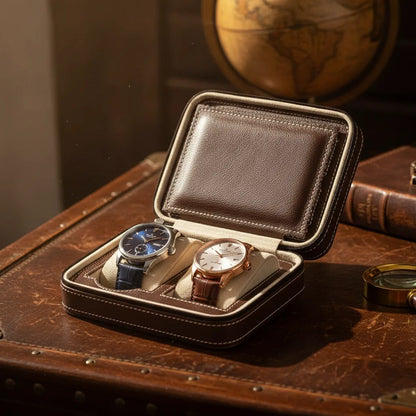 Ã‰tui Voyage Cuir VÃ©gan Vintage pour 2 Montres