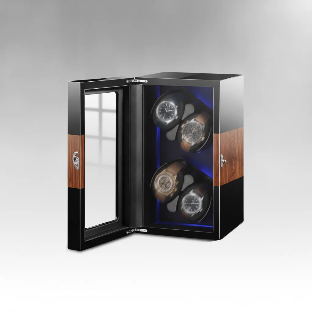 LuxeLift Hybride : Remontoir 4 Montres Bois & Cuir